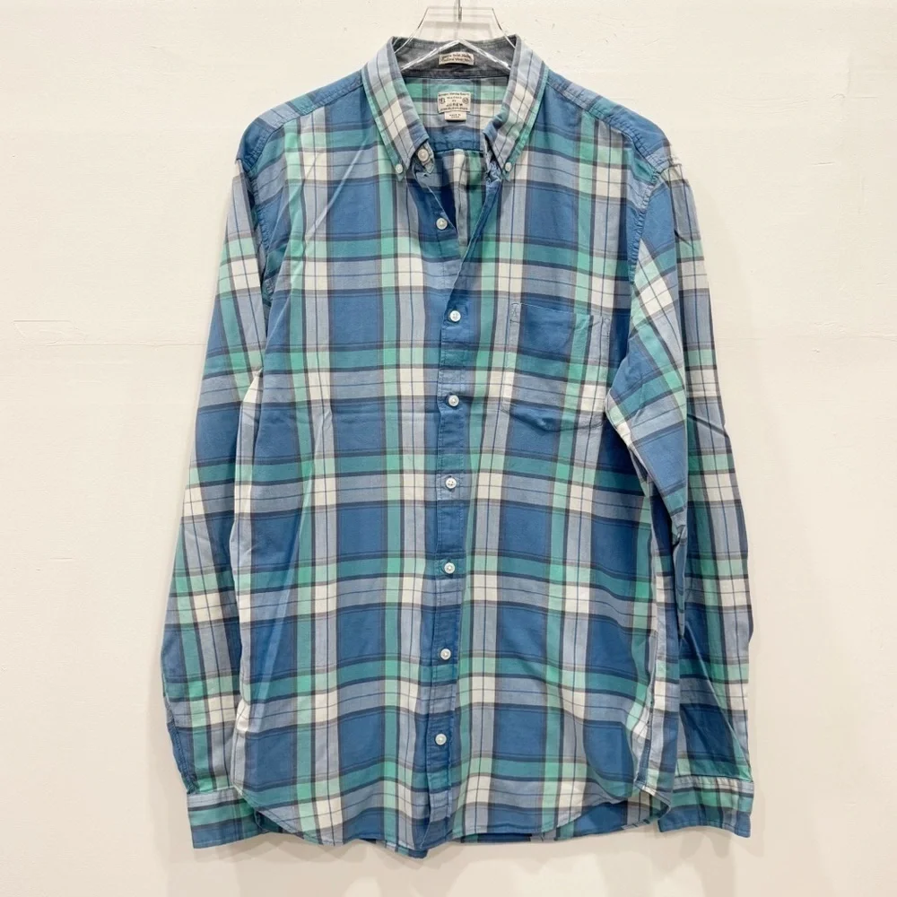 J. Crew Long Sleeve Button Down Shirt Cotton Plaid Casual Western Fall XL Tall